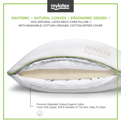 Mylatex Anatomic Pillow 100% Natural Latex Designed For Neck & Shoulder Support Organic Cotton Zipper Cover