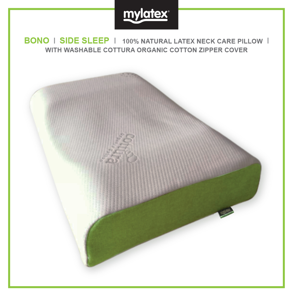 Mylatex Bono Pillow 100% Natural Latex Designed For Side Sleeper Organic Cotton Washable Zipper Cover