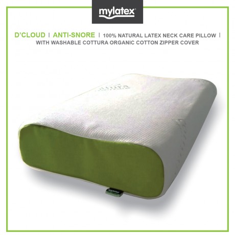 Mylatex D'cloud Pillow 100% Natural Latex Designed For Anti Snore Organic Cotton Zipper Washable Cover