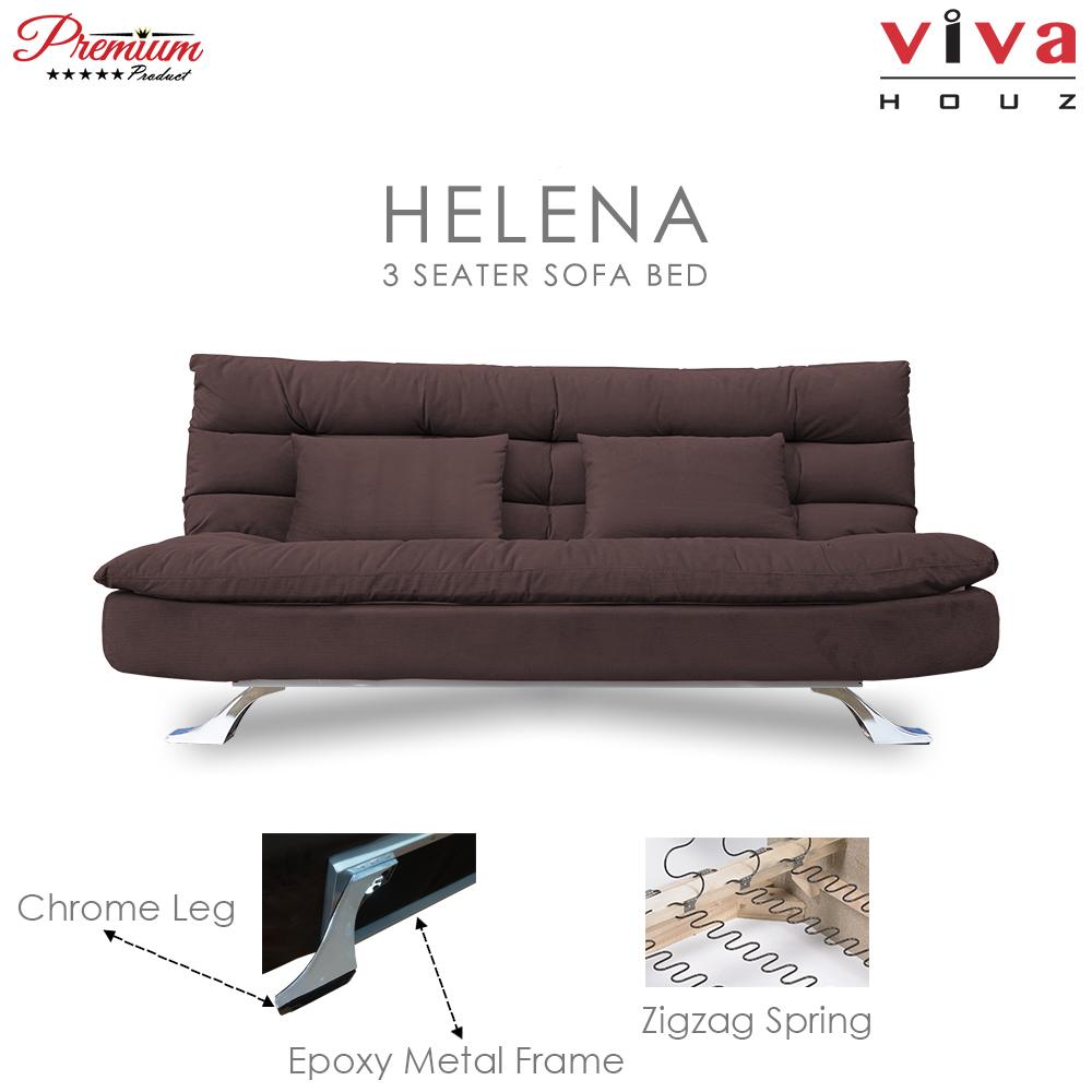 Viva Houz Helena 3 Seater Sofa Bed / Sofa, Full Fabric Removable Cover (Dark Brown)